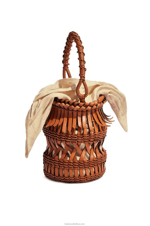 Loewe Women Fringes Bucket bag in calfskin 206XF185 Tan