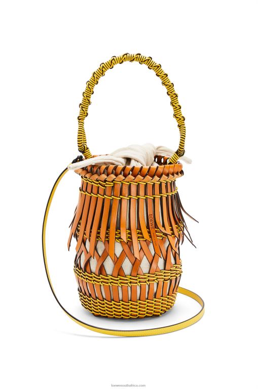 Loewe Women Fringes Bucket bag in calfskin 206XF186 Tan/Yellow