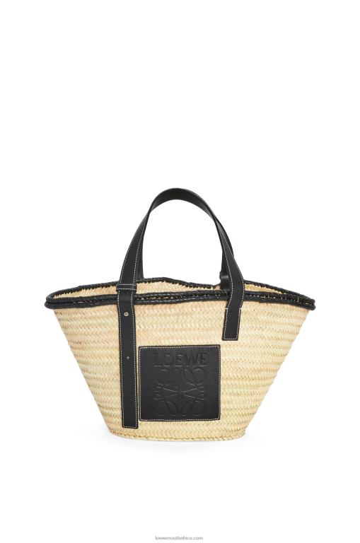 Loewe Women Inlay Basket bag in palm leaf and calfskin 206XF27 Natural/Black