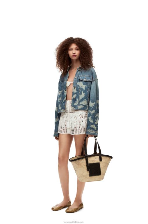 Loewe Women Inlay Basket bag in palm leaf and calfskin 206XF27 Natural/Black