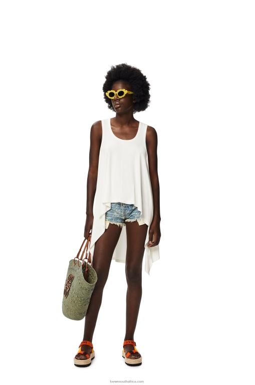 Loewe Women Large Anagram Basket bag in iraca palm and calfskin 206XF65 Green/Tan