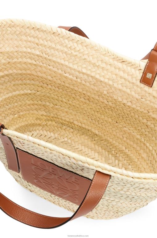 Loewe Women Large Basket bag in palm leaf and calfskin 206XF37 Natural/Tan