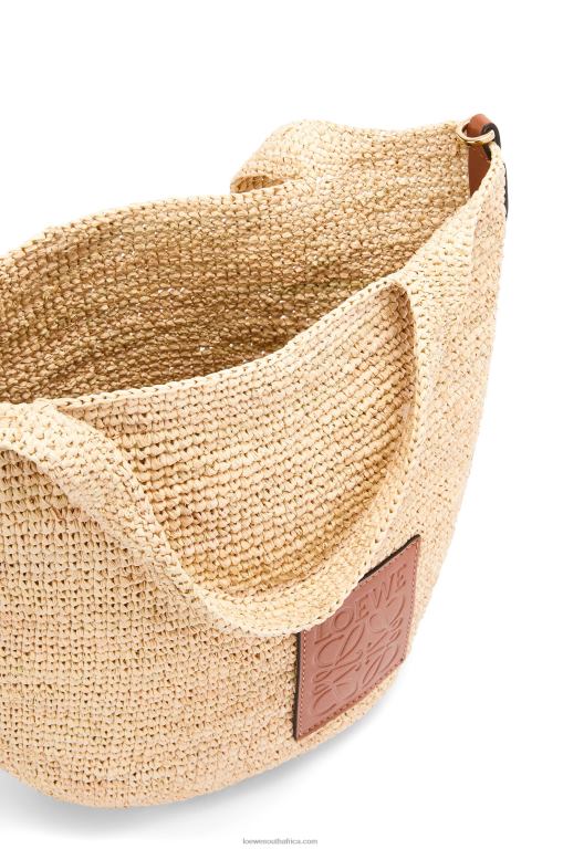 Loewe Women Mini Slit bag in raffia and calfskin 206XF10 Natural/Tan