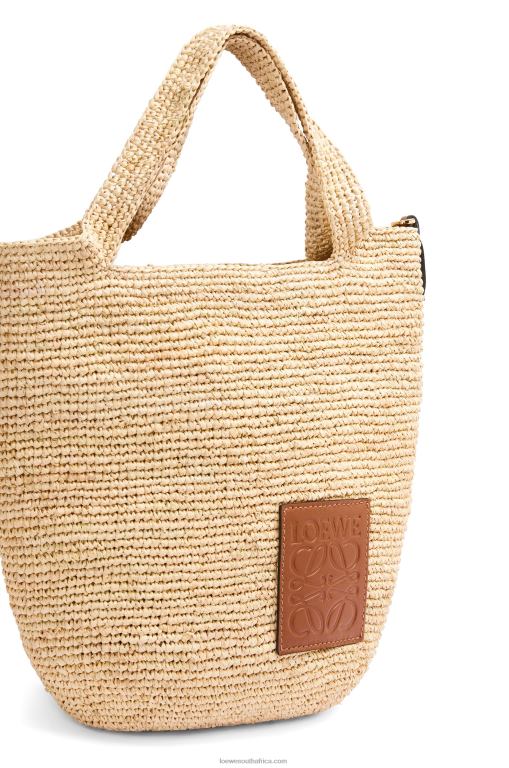 Loewe Women Mini Slit bag in raffia and calfskin 206XF10 Natural/Tan