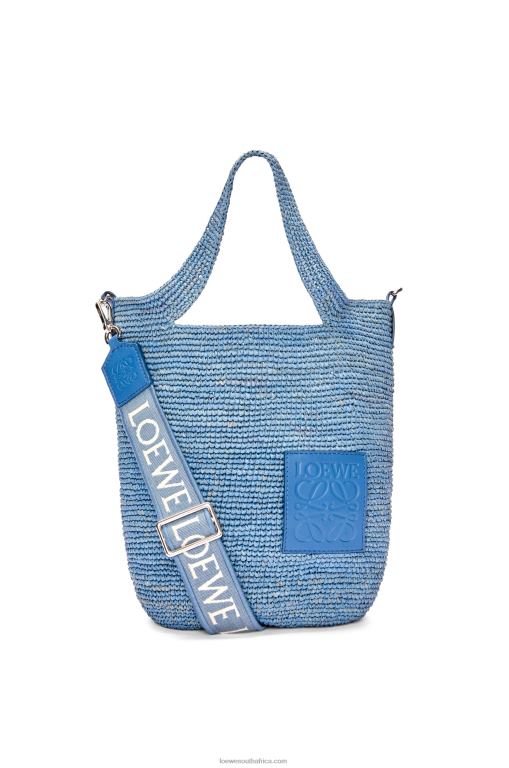 Loewe Women Mini Slit bag in raffia and calfskin 206XF4 Denim Blue