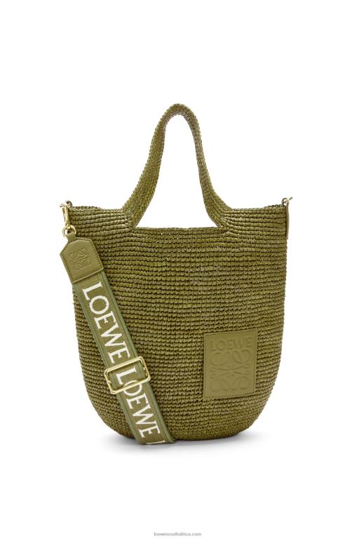 Loewe Women Mini Slit bag in raffia and calfskin 206XF9 Olive
