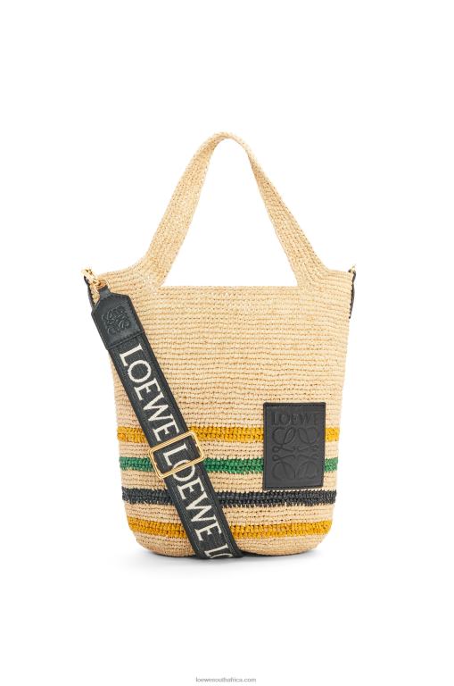 Loewe Women Mini Slit bag in striped raffia and calfskin 206XF26 Natural/Multicolor