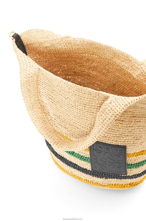 Loewe Women Mini Slit bag in striped raffia and calfskin 206XF26 Natural/Multicolor