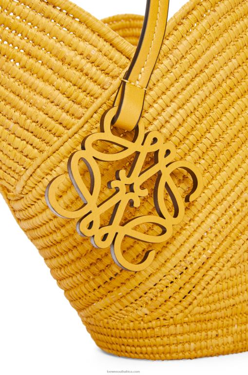 Loewe Women Petal basket bag in raffia and calfskin 206XF40 Ochre