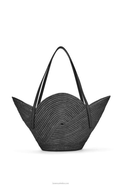 Loewe Women Petal basket bag in raffia and calfskin 206XF41 Black