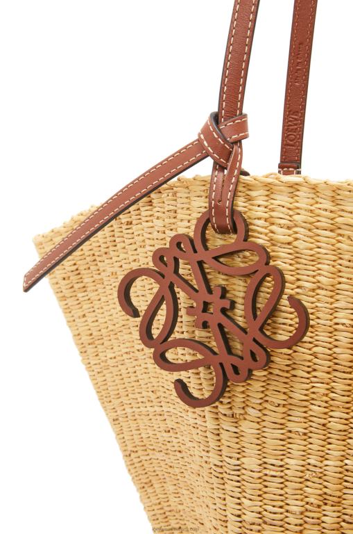 Loewe Women Shell Basket bag in elephant grass and calfskin 206XF63 Natural/Pecan