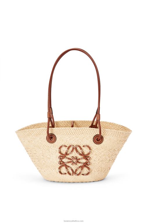 Loewe Women Small Anagram Basket bag in iraca palm and calfskin 206XF19 Natural/Tan