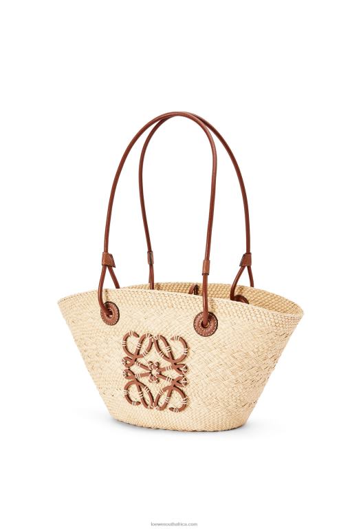 Loewe Women Small Anagram Basket bag in iraca palm and calfskin 206XF19 Natural/Tan