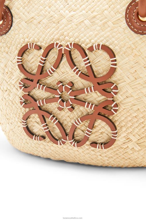 Loewe Women Small Anagram Basket bag in iraca palm and calfskin 206XF19 Natural/Tan