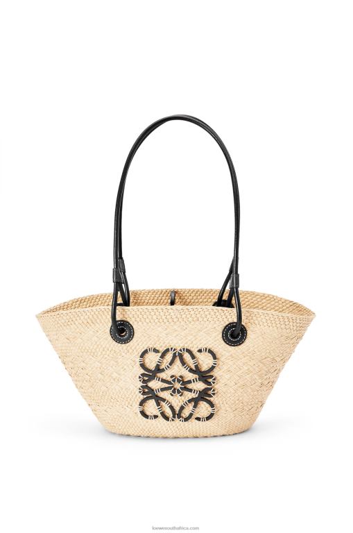Loewe Women Small Anagram Basket bag in iraca palm and calfskin 206XF85 Natural/Black