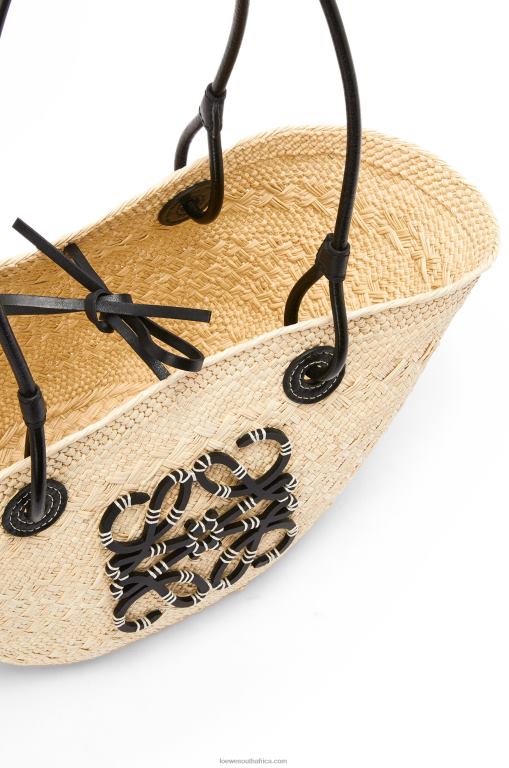 Loewe Women Small Anagram Basket bag in iraca palm and calfskin 206XF85 Natural/Black