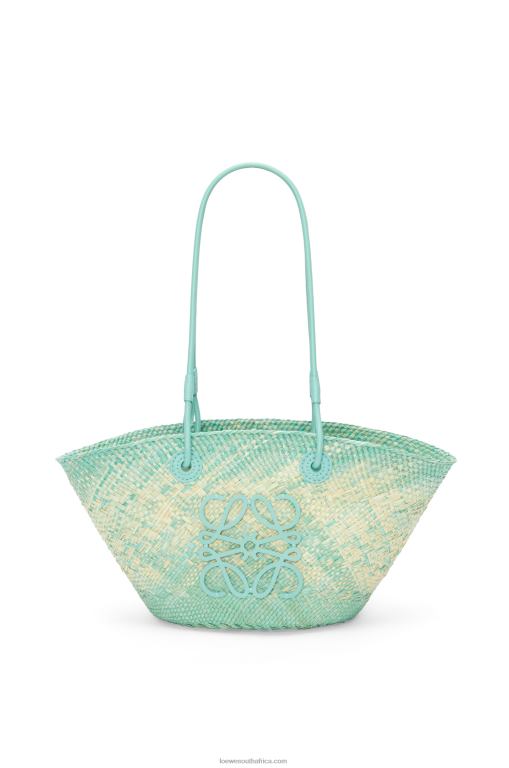 Loewe Women Small Anagram basket bag in iraca palm and calfskin 206XF110 Fresh Mint