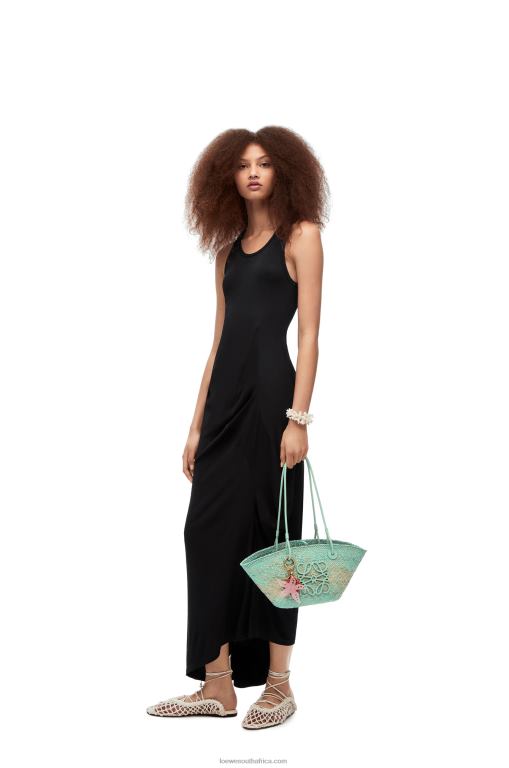 Loewe Women Small Anagram basket bag in iraca palm and calfskin 206XF110 Fresh Mint