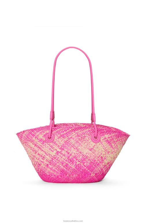 Loewe Women Small Anagram basket bag in iraca palm and calfskin 206XF56 Fuchsia