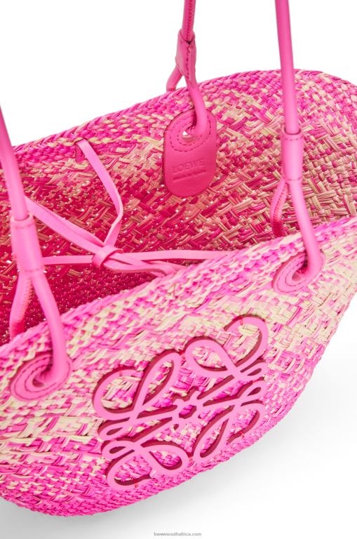 Loewe Women Small Anagram basket bag in iraca palm and calfskin 206XF56 Fuchsia