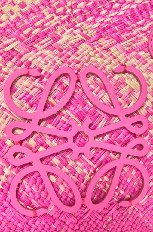 Loewe Women Small Anagram basket bag in iraca palm and calfskin 206XF56 Fuchsia
