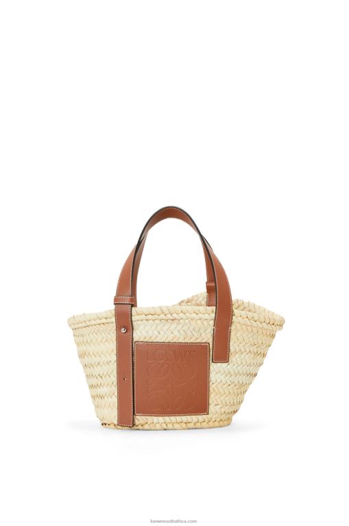 Loewe Women Small Basket bag in palm leaf and calfskin 206XF20 Natural/Tan