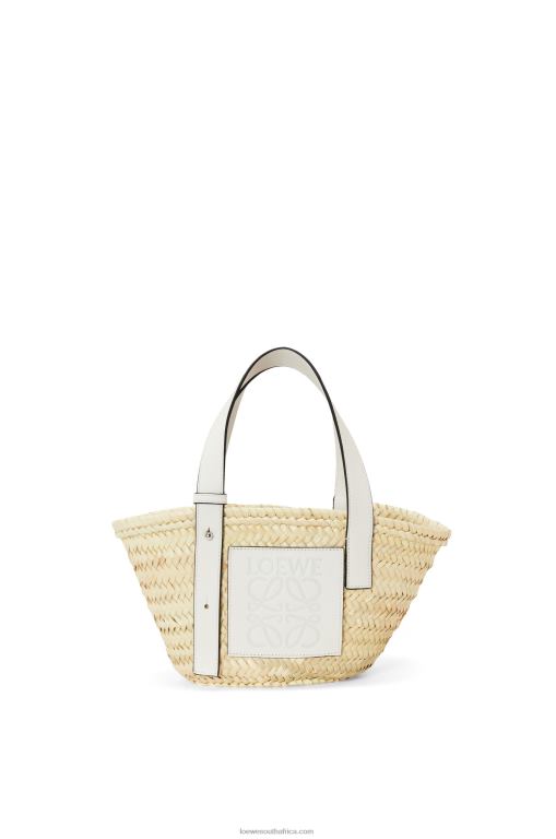 Loewe Women Small Basket bag in palm leaf and calfskin 206XF48 Natural/White