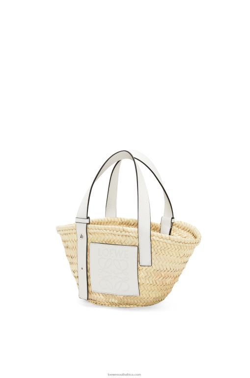Loewe Women Small Basket bag in palm leaf and calfskin 206XF48 Natural/White