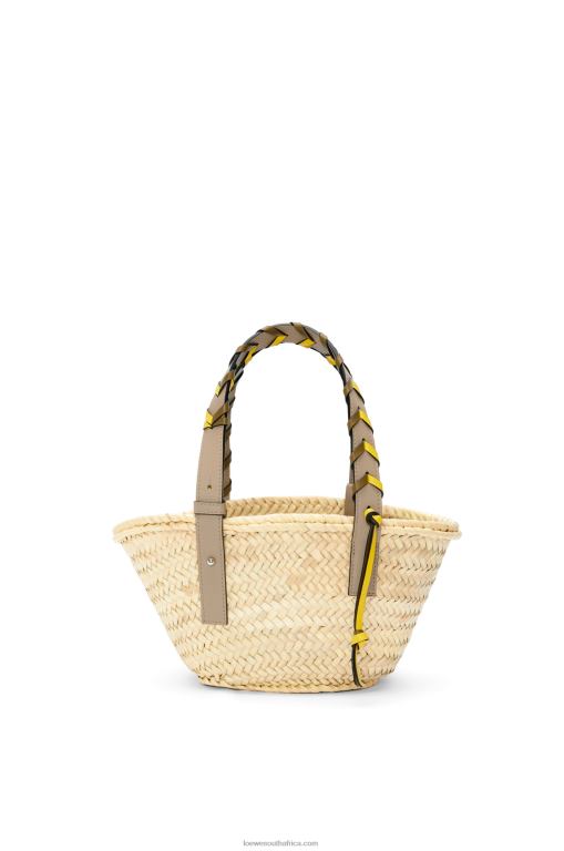 Loewe Women Small Basket bag in palm leaf with a braided handle in calfskin 206XF5 Olive/Sand