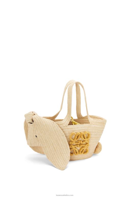 Loewe Women Small Bunny Basket bag in raffia and calfskin 206XF78 Natural