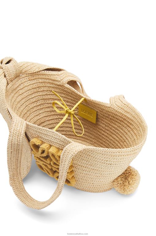 Loewe Women Small Bunny Basket bag in raffia and calfskin 206XF78 Natural