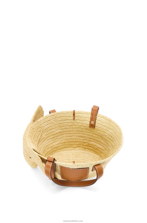 Loewe Women Small Elephant Basket bag in raffia and calfskin 206XF79 Natural/Tan