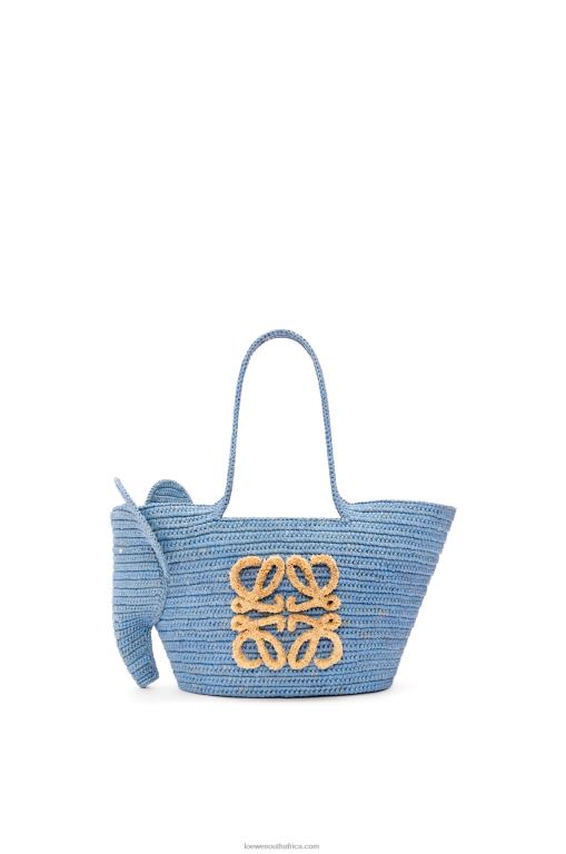 Loewe Women Small Elephant basket bag in raffia 206XF77 Denim Blue