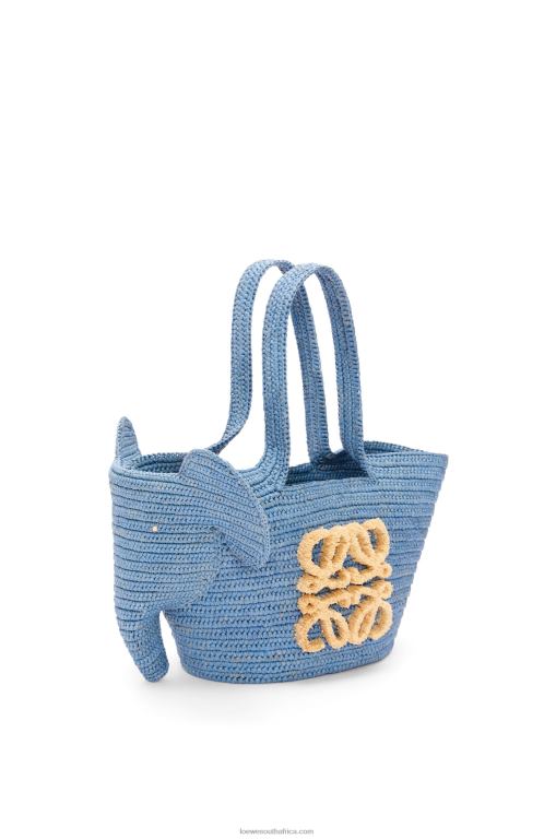 Loewe Women Small Elephant basket bag in raffia 206XF77 Denim Blue