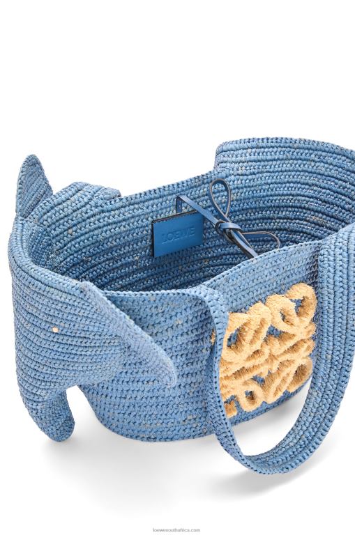 Loewe Women Small Elephant basket bag in raffia 206XF77 Denim Blue