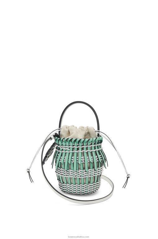Loewe Women Small Fringe Bucket bag in calfskin 206XF87 Fresh Mint/Soft White