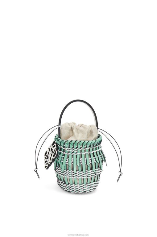 Loewe Women Small Fringe Bucket bag in calfskin 206XF87 Fresh Mint/Soft White