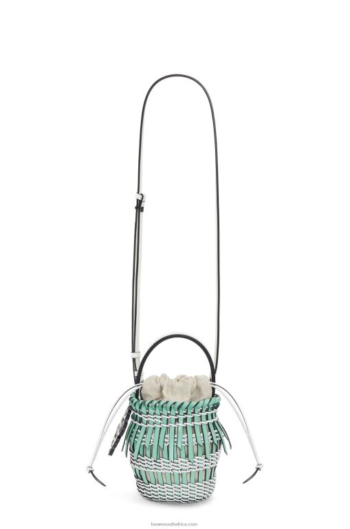Loewe Women Small Fringe Bucket bag in calfskin 206XF87 Fresh Mint/Soft White