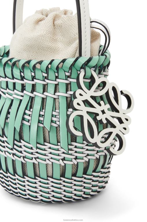 Loewe Women Small Fringe Bucket bag in calfskin 206XF87 Fresh Mint/Soft White