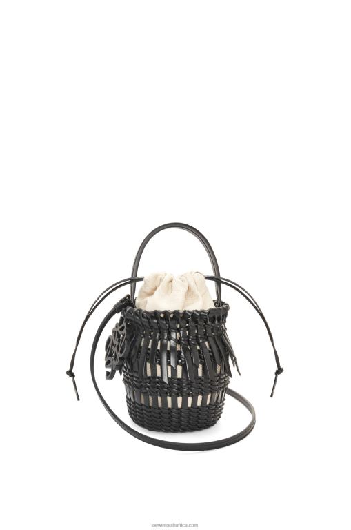 Loewe Women Small Fringe Bucket bag in calfskin 206XF88 Black