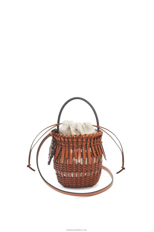 Loewe Women Small Fringe Bucket bag in calfskin 206XF89 Tan