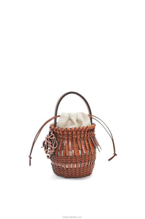 Loewe Women Small Fringe Bucket bag in calfskin 206XF89 Tan