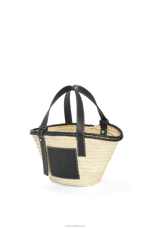 Loewe Women Small Inlay Basket bag in palm leaf and calfskin 206XF28 Natural/Black