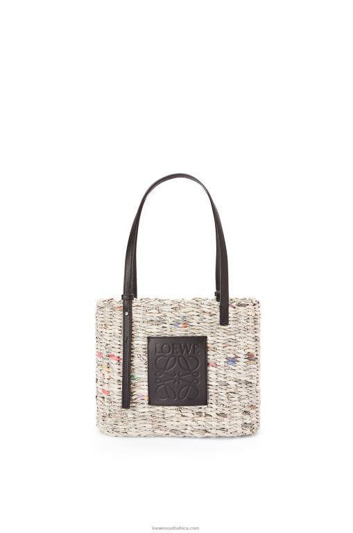 Loewe Women Small Newspaper Square Basket bag in paper and calfskin 206XF100 Black/Multicolor