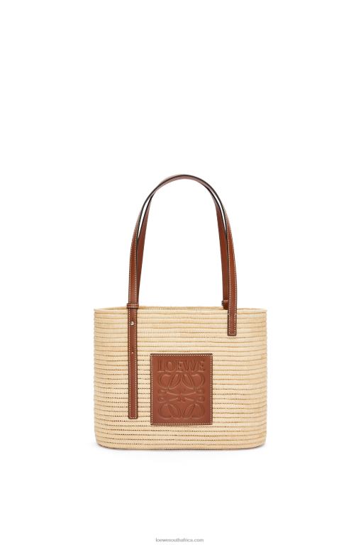Loewe Women Small Square Basket bag in raffia and calfskin 206XF46 Natural/Pecan