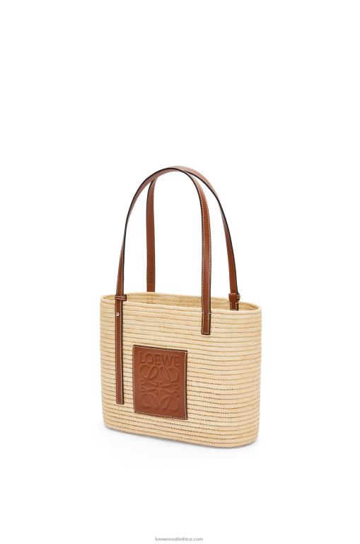 Loewe Women Small Square Basket bag in raffia and calfskin 206XF46 Natural/Pecan