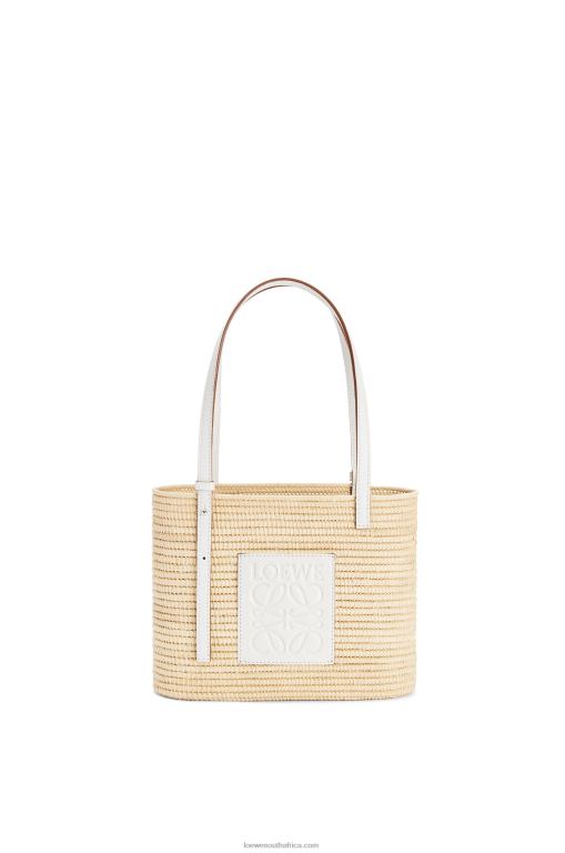 Loewe Women Small Square Basket bag in raffia and calfskin 206XF47 Natural/White