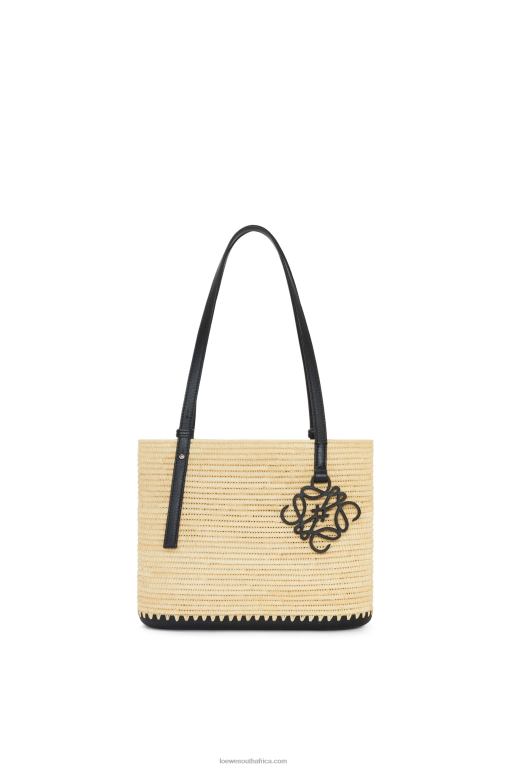 Loewe Women Small Square Basket bag in raffia and rubber 206XF45 Natural/Black