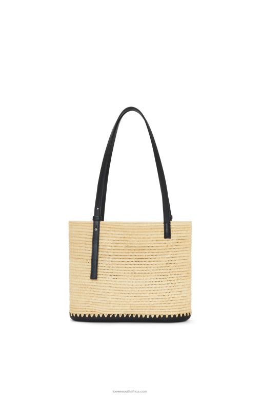 Loewe Women Small Square Basket bag in raffia and rubber 206XF45 Natural/Black
