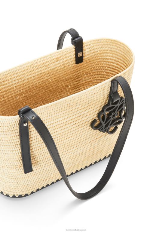 Loewe Women Small Square Basket bag in raffia and rubber 206XF45 Natural/Black